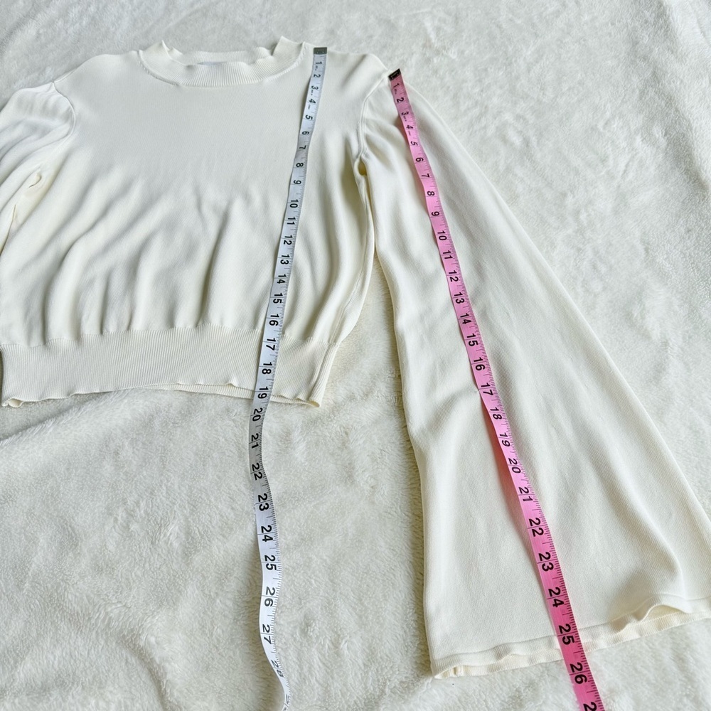 SOLID & STRIPED Cream Ribbed Bell-Sleeve Top - Picture 4 of 11
